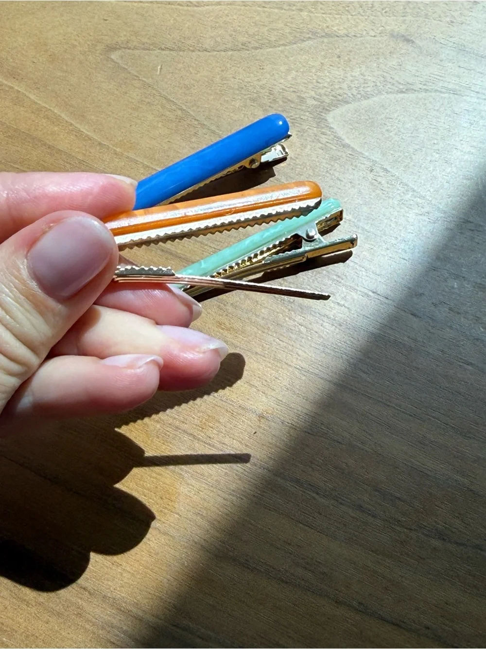 Colorful Resin Hair Clips - Orange, Blue & Mint Green Set